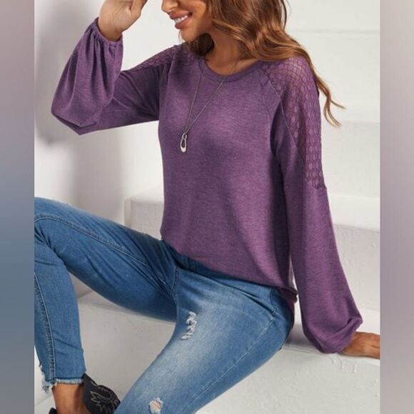 Suzanne Betro Weekend  Lace-Accent Raglan Sweatshirt sz 1x - Picture 2 of 12